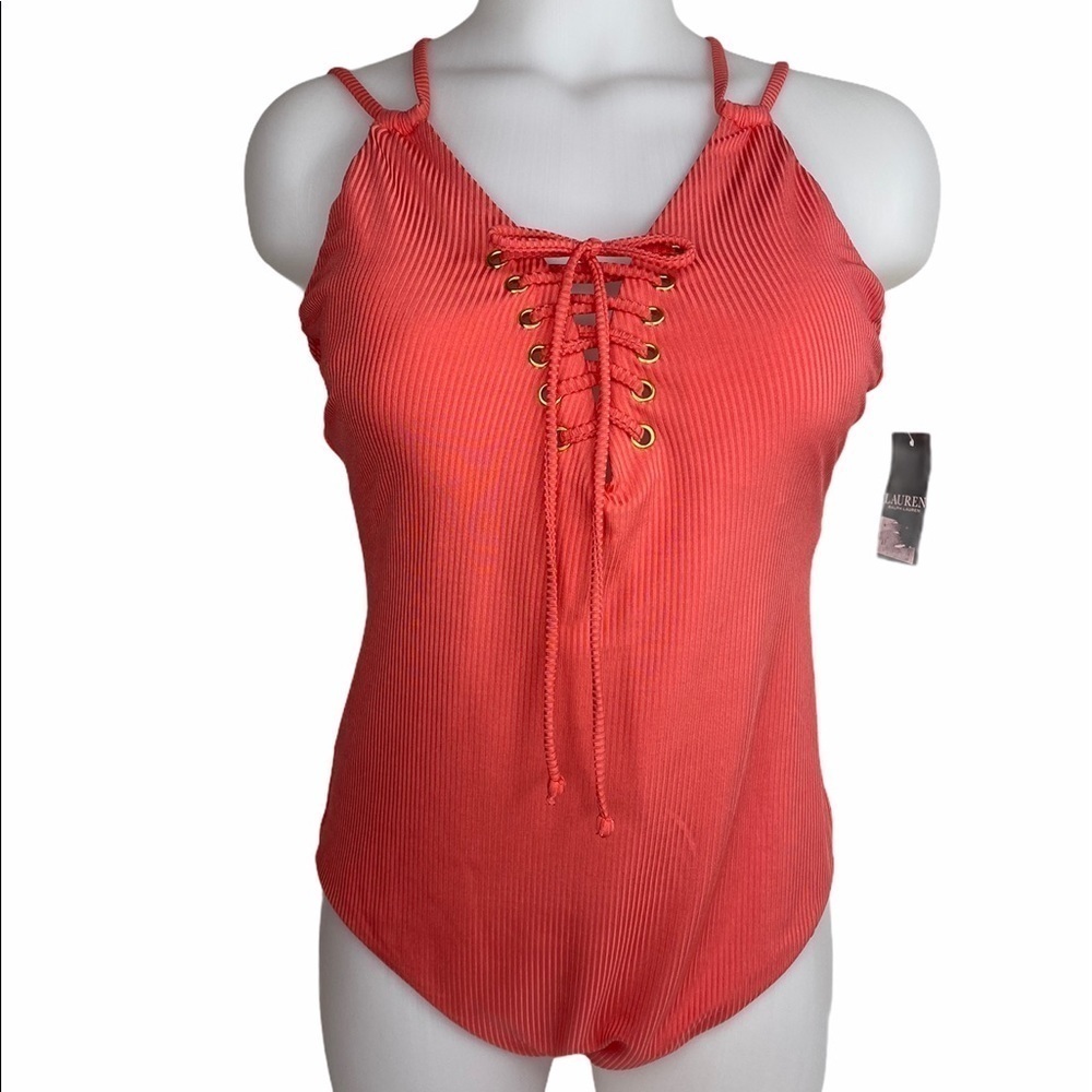 LAUREN Ralph Lauren Front Tie One Piece Swimsuit